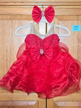 Art Stone The Competitor 29300 Red Sequin Ruffle Dance Costume SC + Bow